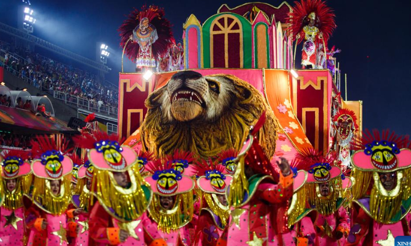 A float participates in the carnival parade at the Sambadrome in Rio de Janeiro, Brazil, on Feb. 17, 2023. The Brazilian city's carnival is the South American country's biggest popular festival and one of the largest carnival celebrations in the world. Photo: Xinhua