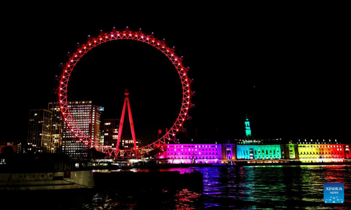 This photo taken on Jan 13, 2023 shows the London Eye illuminated in red to celebrate the upcoming Chinese New Year in London, Britain. Photo:Xinhua