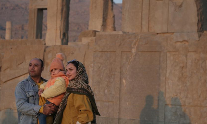 Tourists are seen at the ruins of Persepolis near the city of Shiraz in southern Iran, Jan. 25, 2023. Persepolis, a UNESCO world heritage site, was the capital of the Achaemenid Empire of Persia (550-330 BC). The importance and quality of the monumental ruins make it a unique archaeological site. Photo: Xinhua