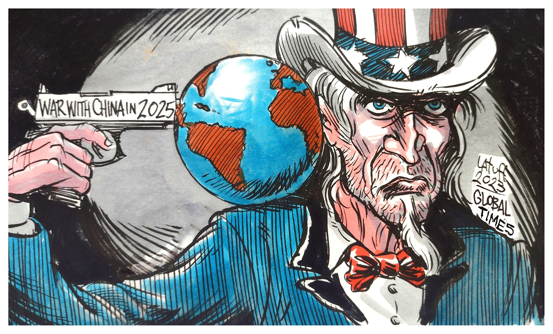 Uncle Sam attempts to drag the whole world into its war game by hyping war with China in 2025. Cartoon: Carlos Latuff