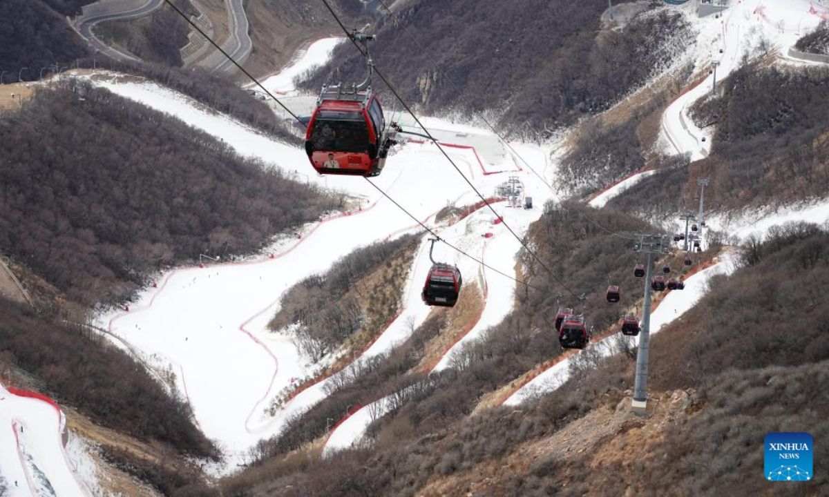 Photo taken on Feb 2, 2023 shows the view of National Alpine Skiing Centre in Yanqing District, Beijing, capital of China. Driven by the 2022 Beijing Winter Olympics, ice and snow tourism has gradually gained popularity among Chinese people. Various competition venues, as the legacy of the Beijing Winter Olympics, offered easy access to ice-and-snow facilities for the general public. Photo:Xinhua