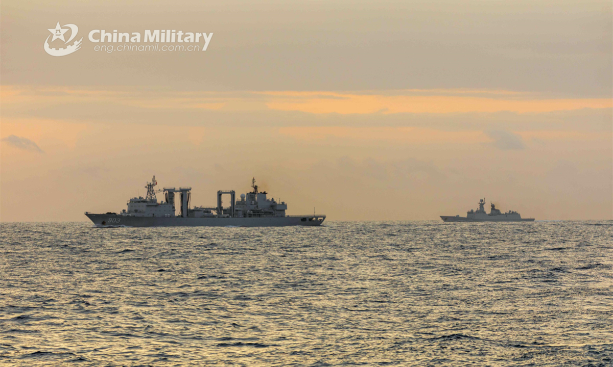Vessels attached to the 42nd Chinese naval escort taskforce steam in formation in the waters of the Gulf of Aden during a maneuvering exercise in early January 2023. The exercise aimed to hone the taskforce’s capabilities of commanding and maneuvering vessels. (eng.chinamil.com.cn/Photo by Wang Qing)