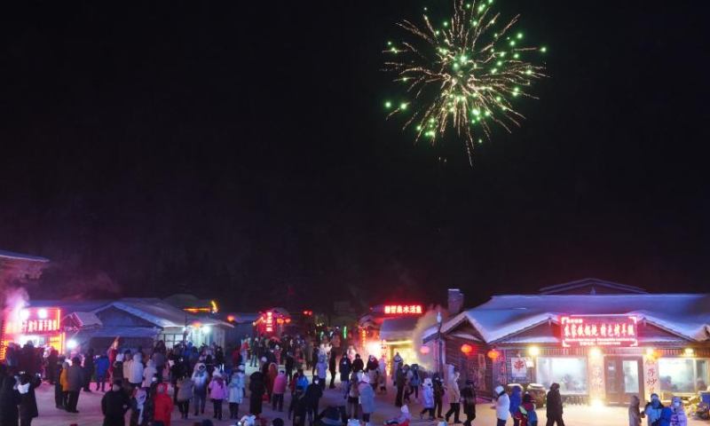 Tourists have fun at Snow Town in Mudanjiang City, northeast China's Heilongjiang Province, Jan. 25, 2023. Heilongjiang has attracted legions of tourists during the Spring Festival holiday. Photo: Xinhua