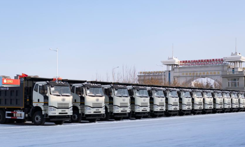 Vehicles to be exported are seen in the Heihe Area of China (Heilongjiang) Pilot Free Trade Zone in northeast China's Heilongjiang Province, Feb. 11, 2023. Recently, enterprises in the Heihe Area of China (Heilongjiang) Pilot Free Trade Zone have been busy with production to meet the orders and to make a good start in the first quarter of 2023. Photo: Xinhua