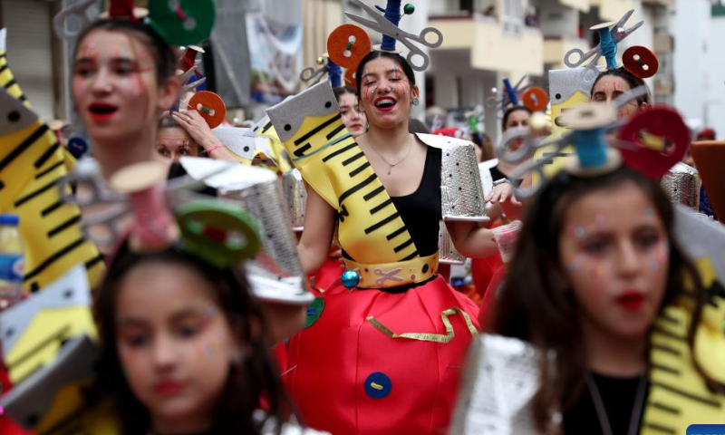Revellers take part in a carnival parade in Loures on the outskirts of Lisbon, Portugal, Feb. 19, 2023. Photo: Xinhua