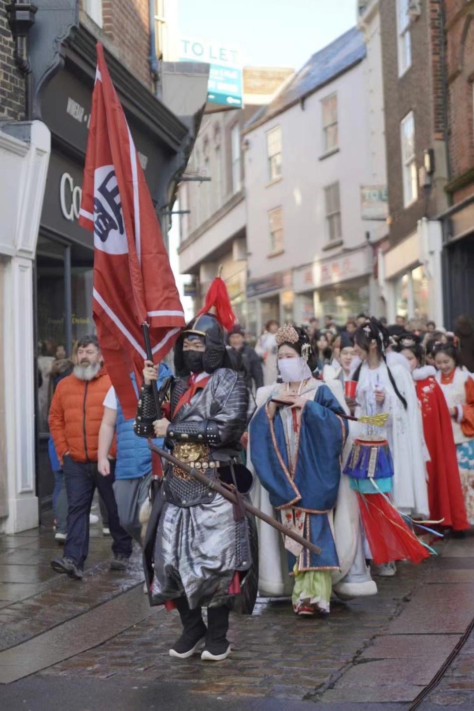 A hanfu parade on January 21 in Durham, UK organized by the hanfu society at Durham University (Photo: Courtesy of the hanfu society at Durham University) 