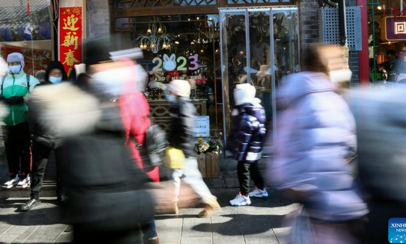 People visit the Nanluoguxiang Lane in Beijing, capital of China, Jan. 27, 2023. People enjoy the last day of the Spring Festival holiday on Friday. Photo: Xinhua