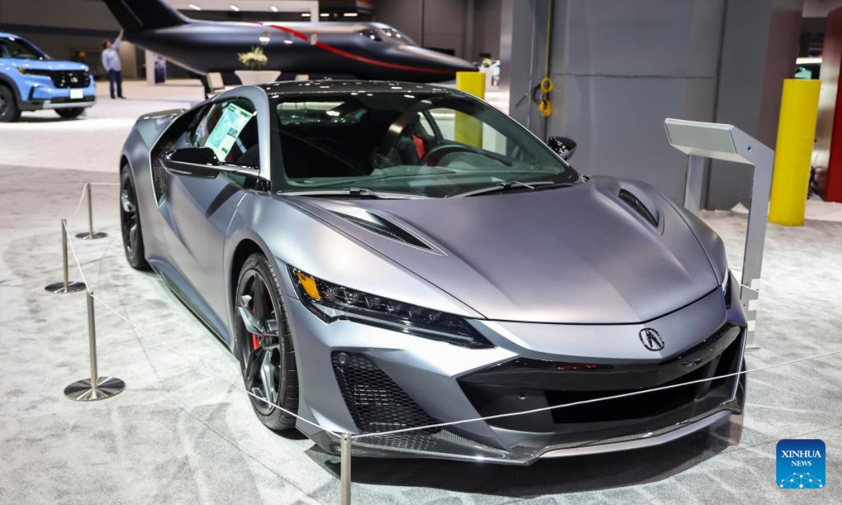 A Honda Acura NSX vehicle is on display during the media preview of Chicago Auto Show in Chicago, the United States, Feb 9, 2023. Photo:Xinhua