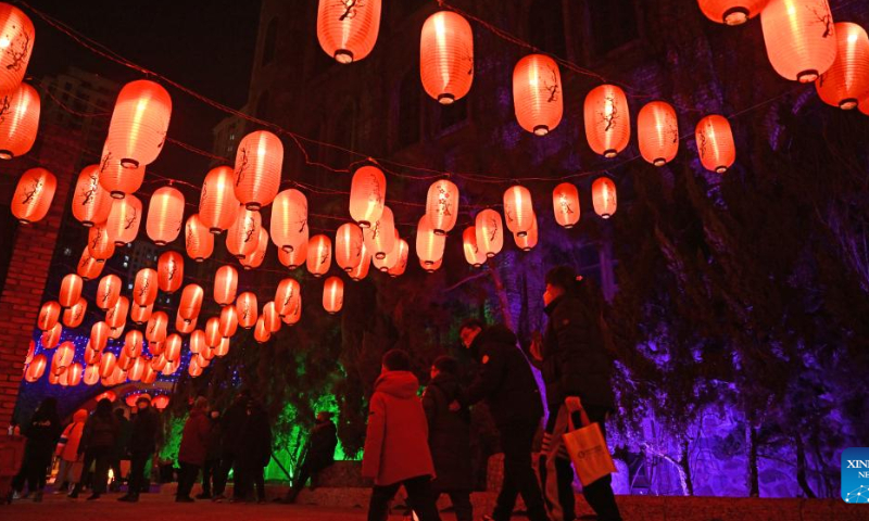 People tour a lantern show during the Spring Festival holiday in Tianjin, north China, Jan. 26, 2023. Photo: Xinhua