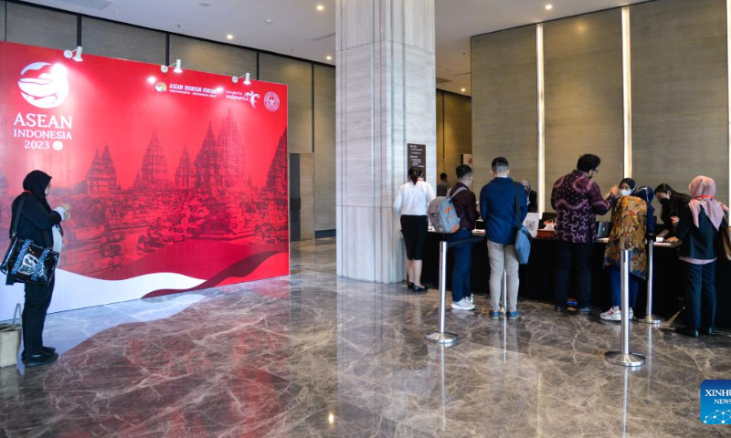 Media professionals register at the venue of the ASEAN Tourism Forum 2023 in Yogyakarta, Indonesia on Feb. 2, 2023. The four-day ASEAN Tourism Forum 2023 concluded here on Sunday.  Photo: Xinhua