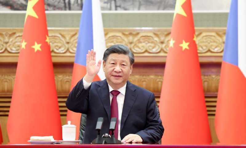 Chinese President Xi Jinping meets with Czech President Milos Zeman via video link in Beijing, capital of China, on Jan. 9, 2023. (Xinhua/Ding Haitao)