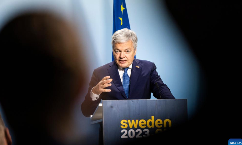 European Commissioner for Justice Didier Reynders speaks at a press conference in Stockholm, Sweden, on Jan. 27, 2023. Judicial cooperation in the fight against organized crime topped the agenda of an informal meeting of the European Union (EU) member states' justice and home affairs ministers here on Friday. Photo: Xinhua