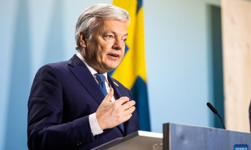 European Commissioner for Justice Didier Reynders speaks at a press conference in Stockholm, Sweden, on Jan. 27, 2023. Judicial cooperation in the fight against organized crime topped the agenda of an informal meeting of the European Union (EU) member states' justice and home affairs ministers here on Friday. Photo: Xinhua