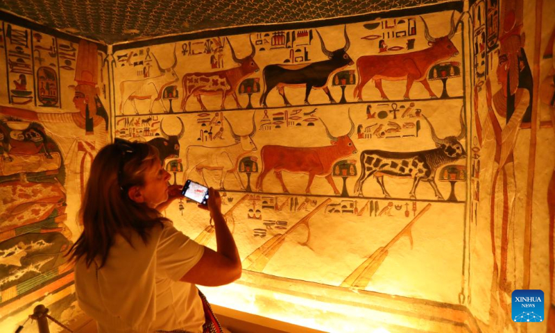 A tourist visits the tomb of Nefertari at the Valley of the Queens in Luxor, Egypt, on Jan. 24, 2023. (Xinhua/Sui Xiankai)