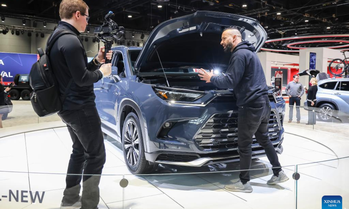 A Toyota Grand Highlander vehicle is on display during the media preview of Chicago Auto Show in Chicago, the United States, Feb 9, 2023. Photo:Xinhua
