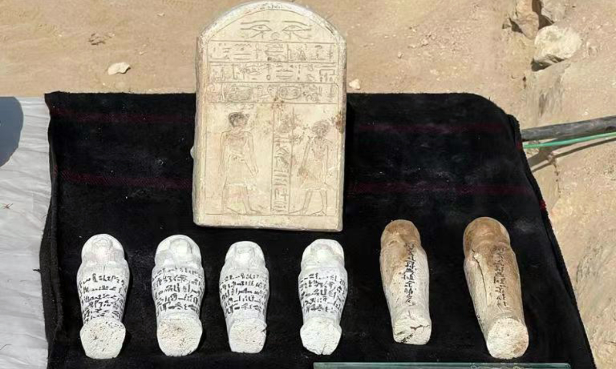 The undated photo shows cultural relics unearthed at ancient family tombs in Luxor, Egypt. An Egyptian archeological mission discovered a group of family tombs in the western bank of Luxor city that dates back to the second intermediate period of Egypt (1677 BC-1550 BC), the Egyptian Ministry of Tourism and Antiquities said in a statement on Jan 25, 2023. Photo:Xinhua