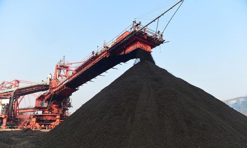 Photo taken on Dec. 22, 2020 shows a thermal coal yard of Huanghua Port in Cangzhou City, north China's Hebei Province. Photo: Xinhua