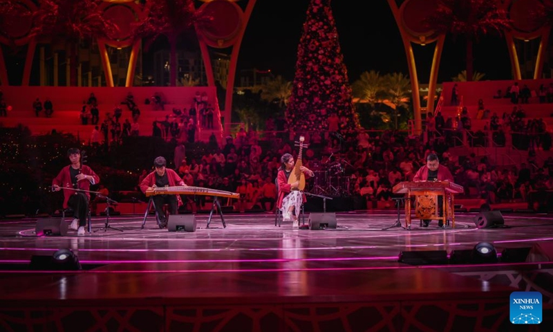 People stage a performance, part of a parade celebrating the upcoming Chinese New Year, at Expo City Dubai in Dubai, the United Arab Emirates (UAE), Jan. 14, 2023. Thousands of spectators witnessed a grand parade celebrating the upcoming Chinese New Year on Saturday at Expo City Dubai in the United Arab Emirates (UAE). Dubbed Happy Chinese New Year Grand Parade, the two-kilometer parade attracted thousands of spectators. Photo: Xinhua
