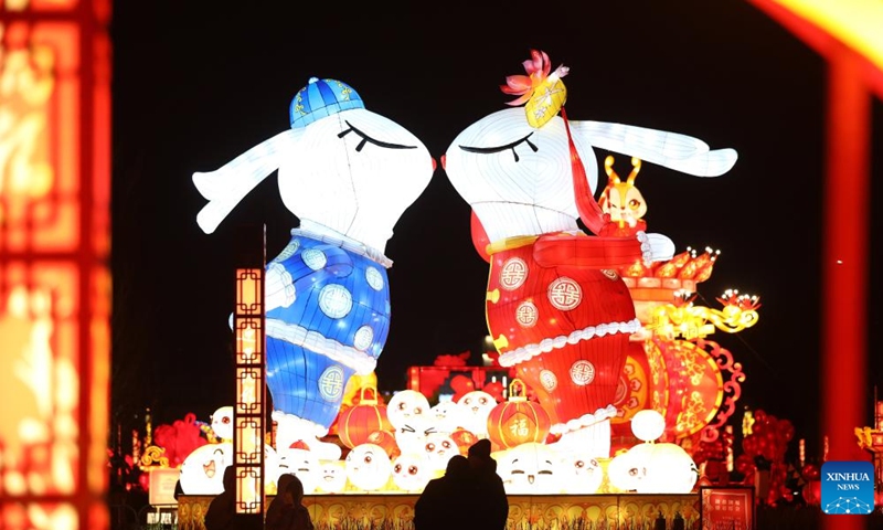 This photo shows rabbit-themed Chinese lanterns at the square in front of the Shenyang Palace Museum in Shenyang, capital of northeast China's Liaoning Province, Jan. 15, 2023. As the Year of the Rabbit approaches, various colourful Chinese lanterns appeared at the core area of the ancient city of Shenyang, attracting many citizens and tourists here to enjoy lively Spring Festival atmosphere.(Photo: Xinhua)