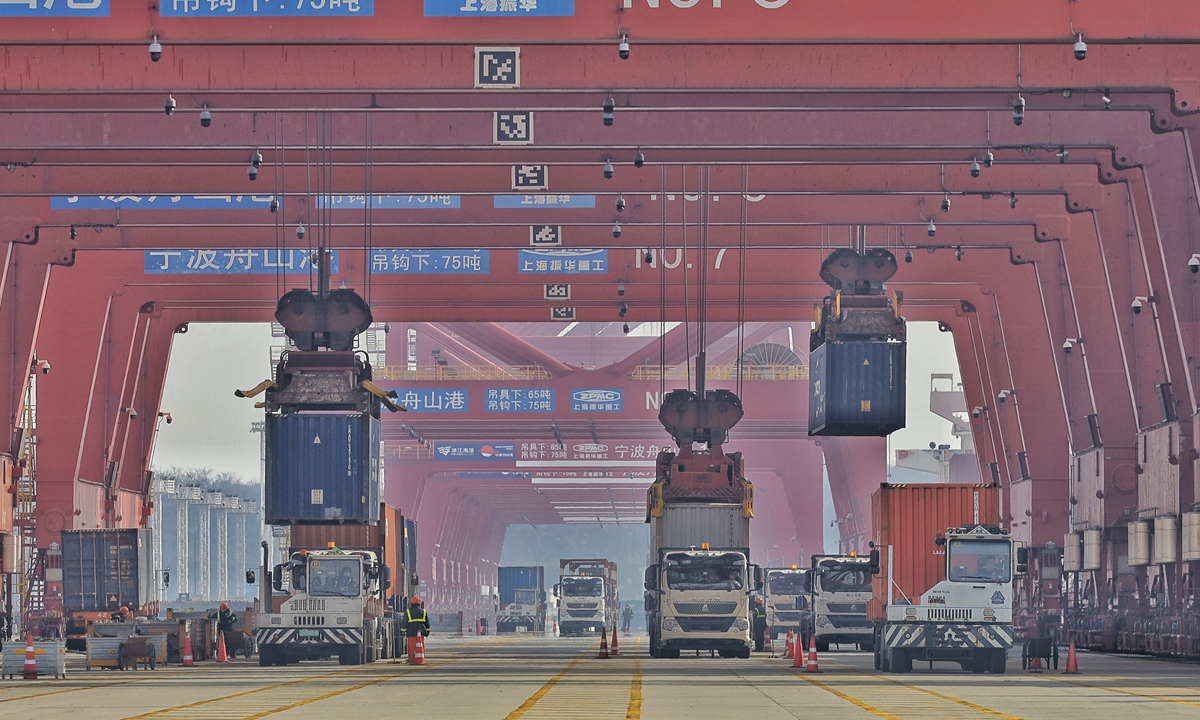 The busy scene at Dapukou terminal of Zhoushan Port, East China's Zhejiang Province on January 17, 2023 Photos: Li Hao/GT