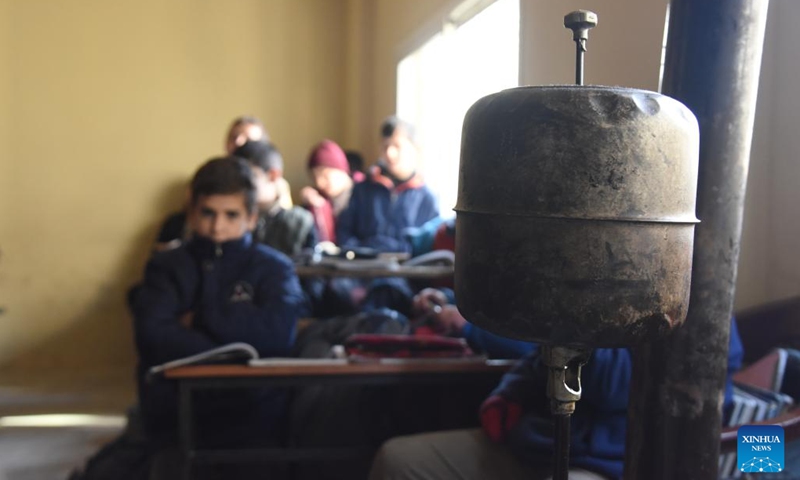 A heater which does not work due to lack of diesel is seen in a classroom of a school in Akkar Governorate, northern Lebanon, on Jan. 17, 2023.(Photo: Xinhua)