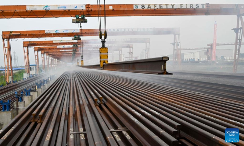 The last long rail is seen during a ceremony marking the completion of the welding of all 500-meter rails needed for the Jakarta-Bandung High-Speed Railway, in Bandung, Indonesia, Jan. 17, 2023.(Photo: Xinhua)