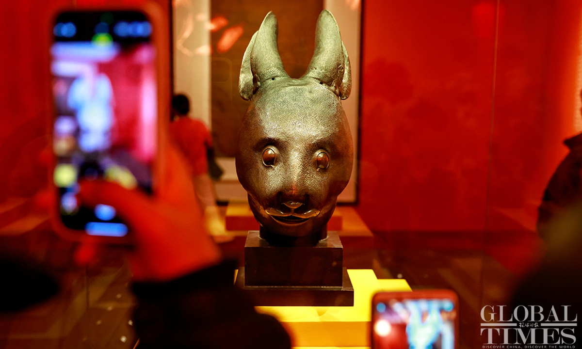 Themed on celebrating the Year of the Rabbit, 2023 Chinese New Year Exhibition kicks off at National Museum of China in Beijing on Wednesday. Over 80 pieces of cultural relics are put on display to demonstrate the profound and colorful Chinese rabbit cultures, zodiac cultures, auspiciousness cultures and cultures of celebrating Spring Festival. Photo: Li Hao/GT