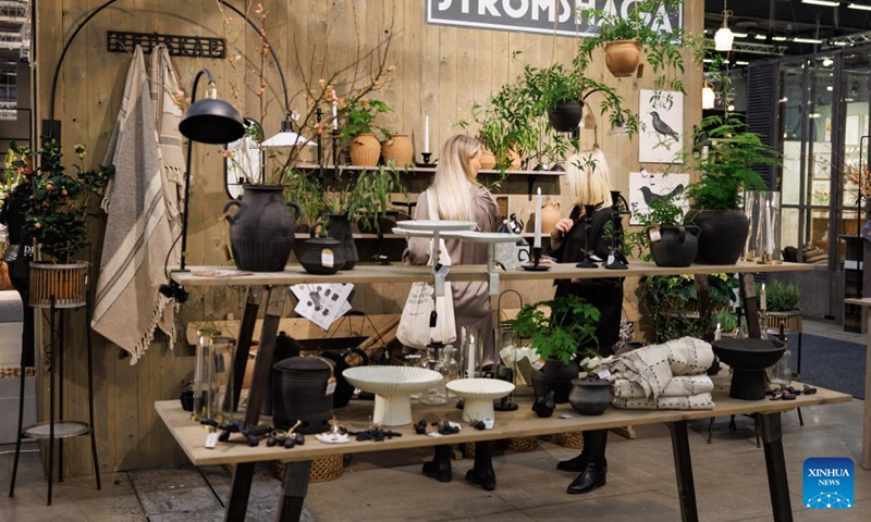 People visit Formex Spring 2023 in Stockholm, Sweden, on Jan. 18, 2023. The four-day Formex Spring 2023 kicked off on Tuesday aimed at highlighting the latest Nordic interior design trends.(Photo: Xinhua)