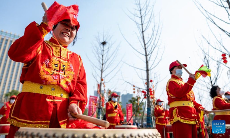 People perform drums to celebrate the upcoming Spring Festival in Wuhan, central China's Hubei Province, Jan. 18, 2023. This year's Spring Festival, or the Chinese New Year, falls on Jan. 22.(Photo: Xinhua)