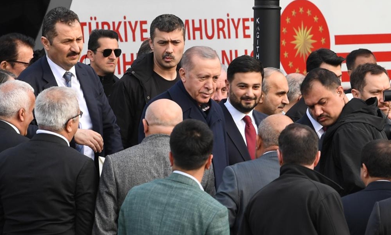 Turkish President Recep Tayyip Erdogan attends the opening ceremony of a new metro line connecting central Istanbul and the city's new international airport in Istanbul, Türkiye, Jan. 22, 2023. A new metro line connecting central Istanbul and the city's new international airport officially opened to the public on Sunday, featuring China-made automated driverless trains that could run up to 120 kilometers per hour. (Xinhua/Shadati)