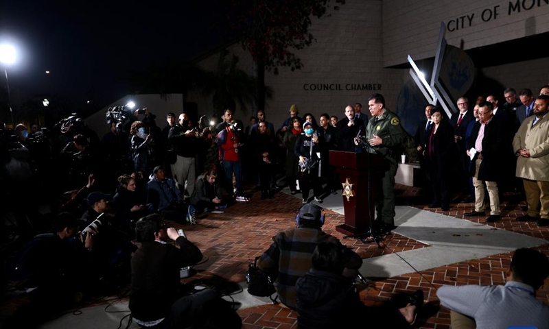 Los Angeles County Sheriff Robert Luna speaks at a press conference in front of the Civic Center in Monterey Park, California, the United States, Jan. 22, 2023. (Xinhua)