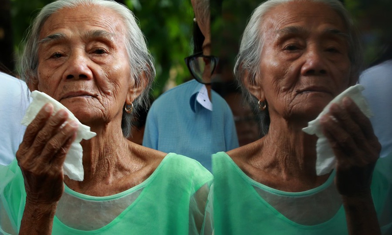 Former Philippine comfort woman Narcisa Claveria, 91 years old, attends the unveiling ceremony of new historical marker titled In Memory of the Victims of Military Sexual Slavery and Violence During the Second World War in Paranaque City in Metro Manila, the Philippines on Aug. 25, 2019.(Photo: Xinhua)
