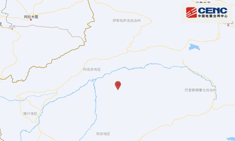 A 6.1-magnitude-earthquake hit Shaya county of Aksu Prefecture in Northwest China's Xinjiang region at 7:49 am on Monday. Photo: CENC 