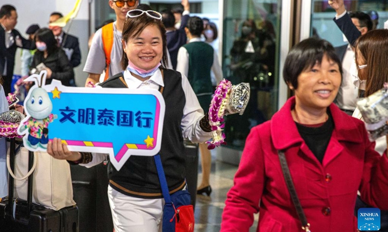 Chinese tourists arrive at Don Mueang International Airport in Bangkok, Thailand, Feb. 6, 2023.(Photo: Xinhua)