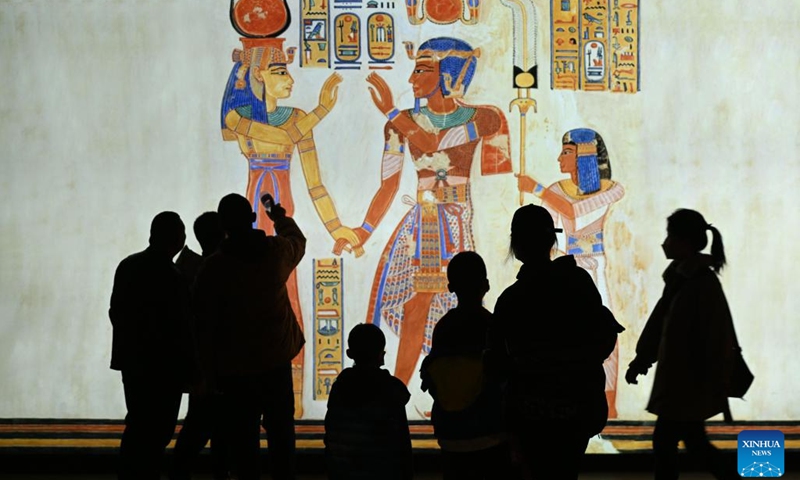 People visit an exhibition of antiquities from ancient Syria at Hebei Museum in Shijiazhuang, north China's Hebei Province, Jan. 31, 2023. The exhibition displaying antiquities of nine museums in Syria will last till April 9.(Photo: Xinhua)