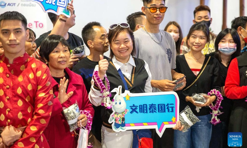 Chinese tourists arrive at Don Mueang International Airport in Bangkok, Thailand, Feb. 6, 2023.(Photo: Xinhua)