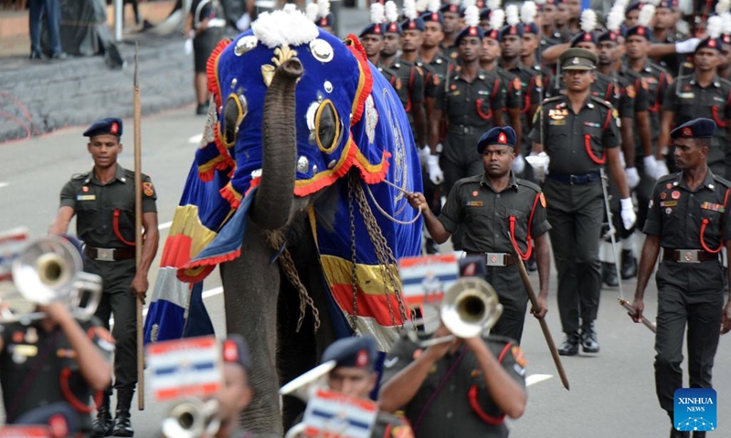 The Independence Day parade rehearsal is held in Colombo, Sri Lanka, on Feb. 2, 2023. Sri Lanka will celebrate its 75th Independence Day on Feb. 4.(Photo: Xinhua)