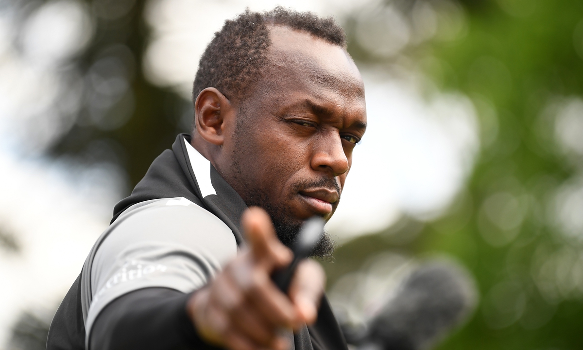 Usain Bolt of World XI FC arrives during a soccer aid for UNICEF 2022 training session in Tring, England. File photo: VCG