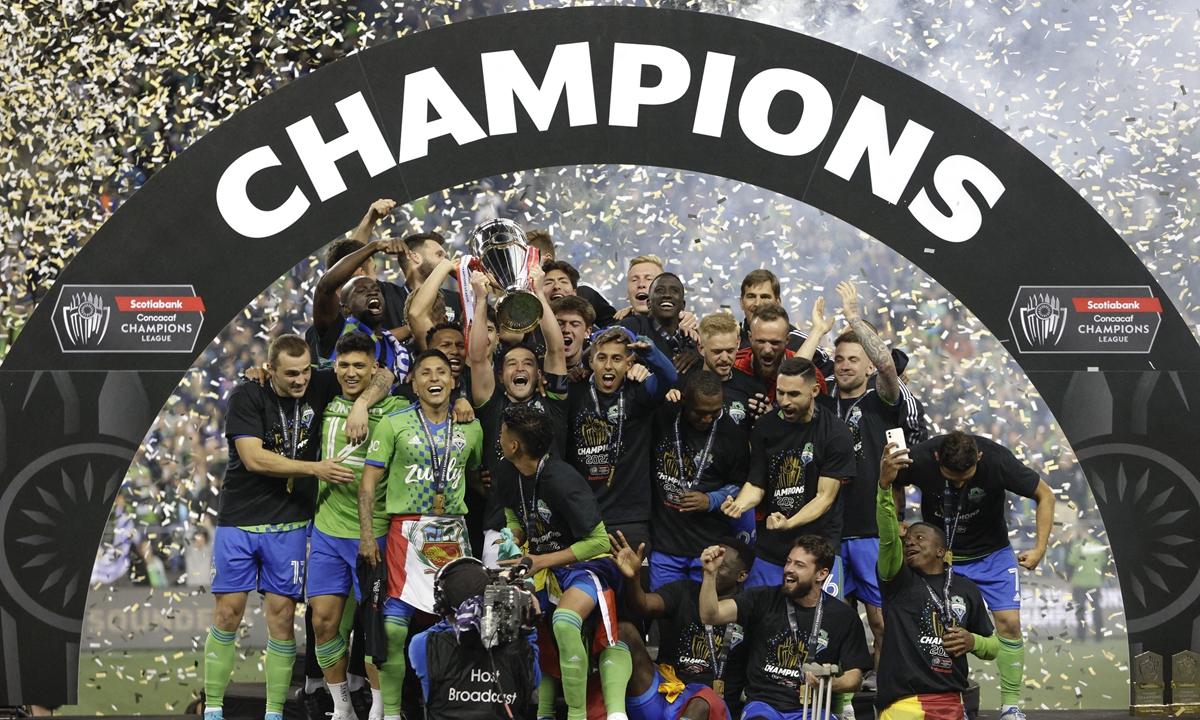 The Seattle Sounders celebrate their victory in the CONCACAF Champions League final match  in Seattle, Washington. File photo: AFP