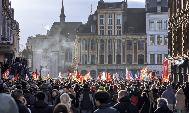 People participate in a protest against the government's controversial pension reform plan in Paris, France, on Jan. 31, 2023.(Photo: Xinhua)
