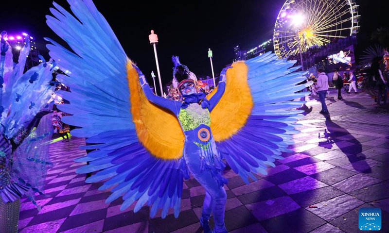 A performer participates in the 2023 Nice Carnival in Nice, France, Feb. 11, 2023. The 2023 Nice Carnival runs from Feb. 10 to 26.(Photo: Xinhua)