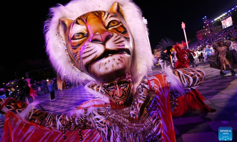 A performer participates in the 2023 Nice Carnival in Nice, France, Feb. 11, 2023. The 2023 Nice Carnival runs from Feb. 10 to 26.(Photo: Xinhua)