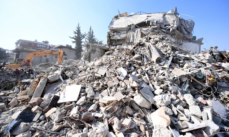 This photo shows earthquake debris in Antakya in the southern province of Hatay, Türkiye, Feb. 12, 2023.(Photo: Xinhua)