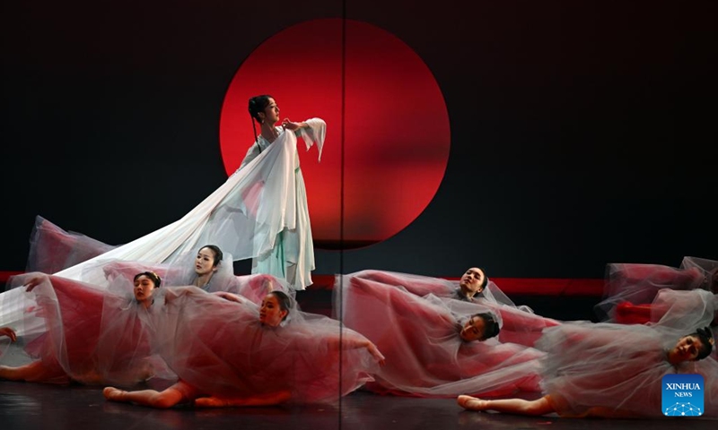 Actors of the National Ballet of China perform during the Ballet A Dream of Red Mansions at the Beijing Tianqiao Theater in Beijing, capital of China, Feb. 10, 2023. This play was adapted from the Chinese classic A Dream of Red Mansions written by Cao Xueqin in the Qing Dynasty (1644-1911).(Photo: Xinhua)