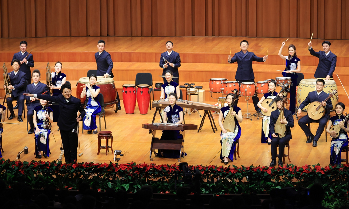 A unique concert made of young Chinese folk instrument playersfrom bands Lirenxing and Qingshandu has launched its performing season in Beijing on February 12, 2023. Photo: Courtesy of China National Traditional Orchestra