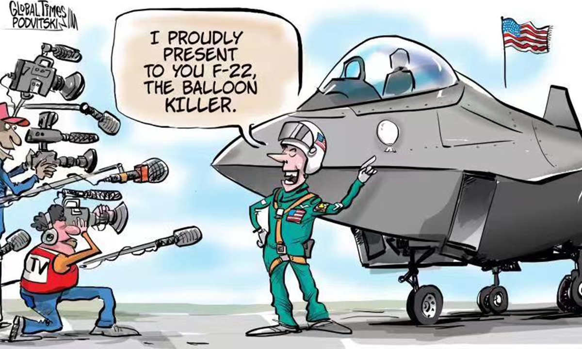 F-22, aka the balloon killer, is the only fighter in the world to have defeated a weather balloon. Cartoon: Vitaly Podvitski