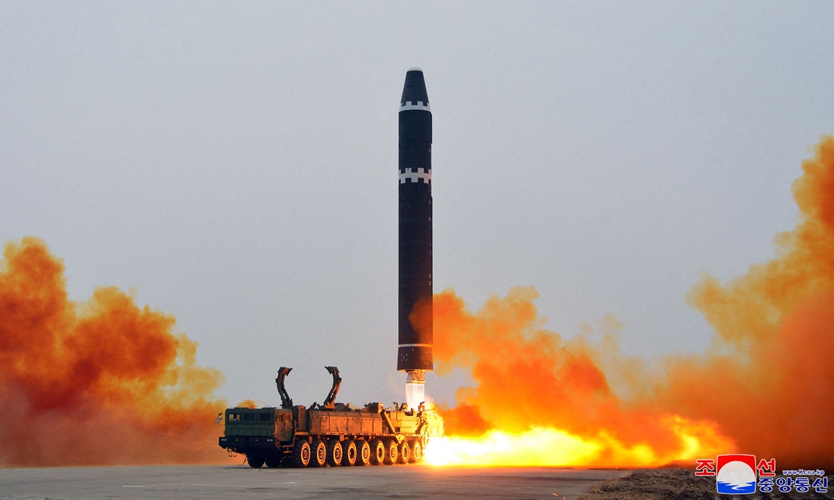 The Hwasongpho-15, an intercontinental ballistic missile, fired on a lofted angle, was carried out at Pyongyang International Airport and accurately hit a pre-set area in the eastern open waters on Saturday, the official Korean Central News Agency reported.
