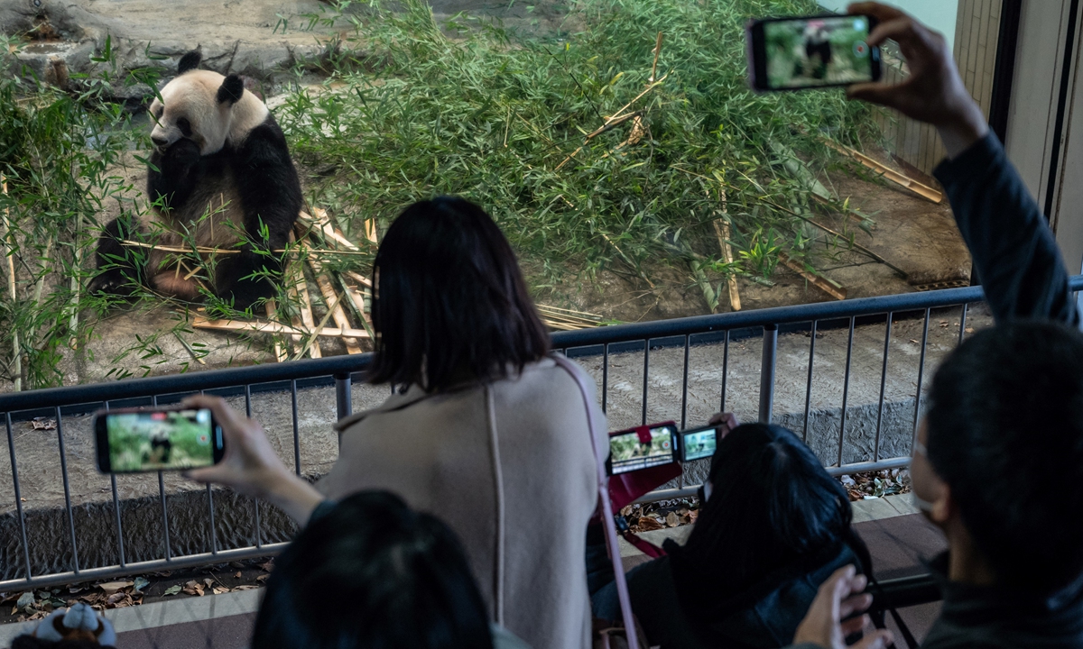 People bid farewell to the female giant panda Xiang Xiang ahead of her return to China, at Ueno Zoological Park in Tokyo on February 19, 2023.Photo:AFP