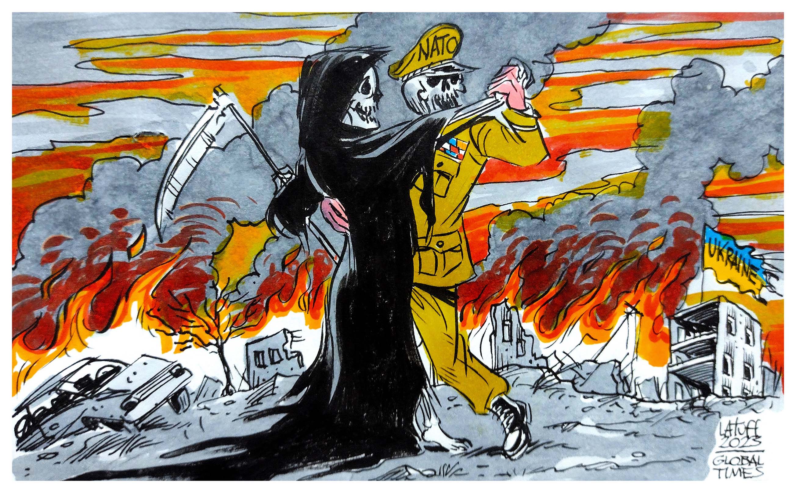 NATO’s dance of death. Cartoon: Carlos Latuff