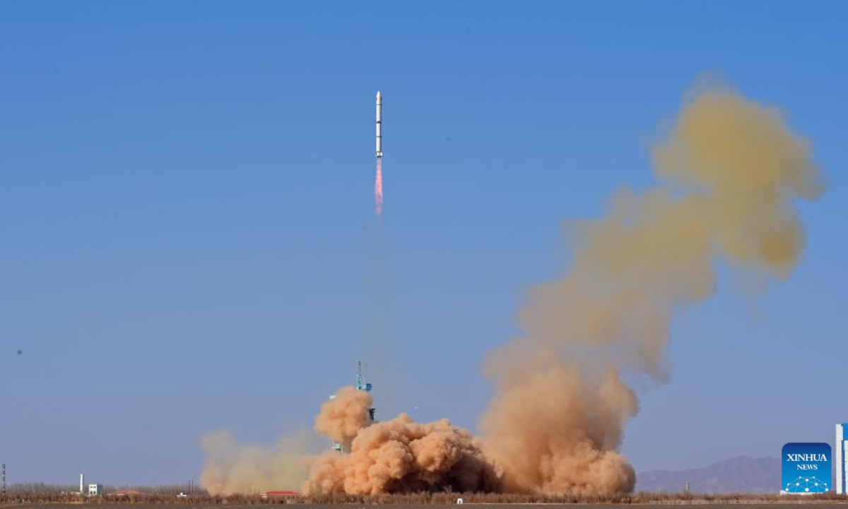 A new remote sensing satellite is launched by a Long March-2C carrier rocket from the Jiuquan Satellite Launch Center in northwest China, Feb 24, 2023. The satellite entered its planned orbit successfully. Photo:Xinhua